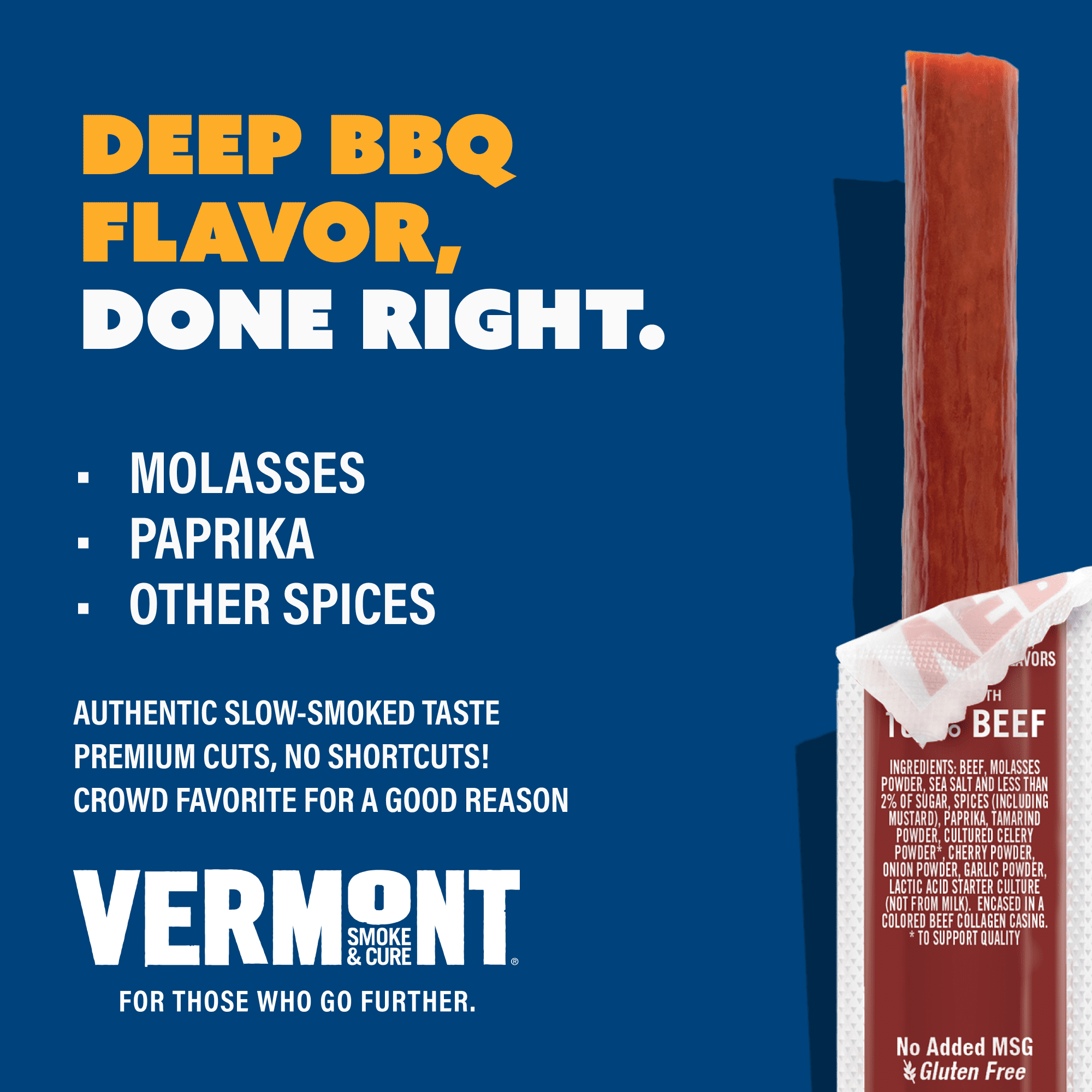 Vermont Smoke & Cure BBQ Seasoned Beef Sticks 1 oz Individually Wrapped Premium Protein Snacks 24 Ct