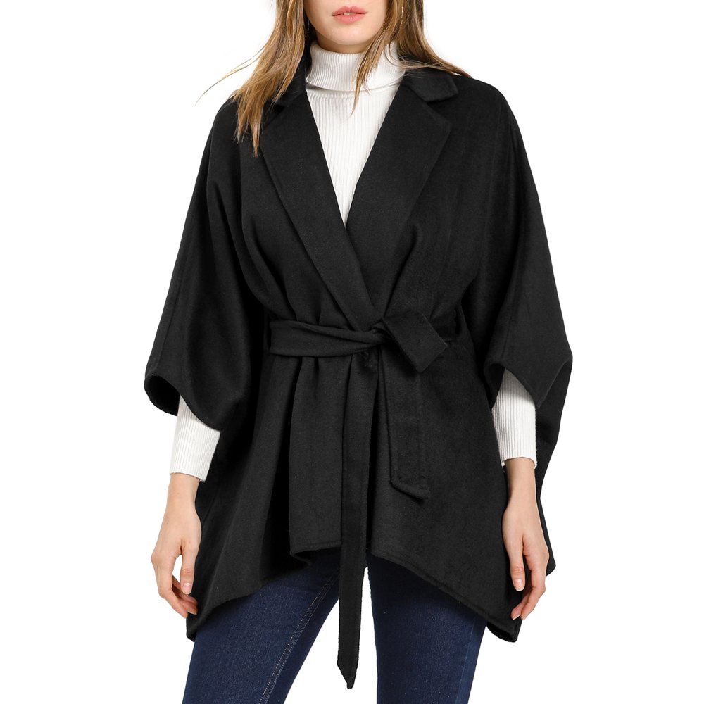 Allegra K Allegra K Women's Winter Wrap Coat Notch Lapel Belted Loose Belted Cape Walmart