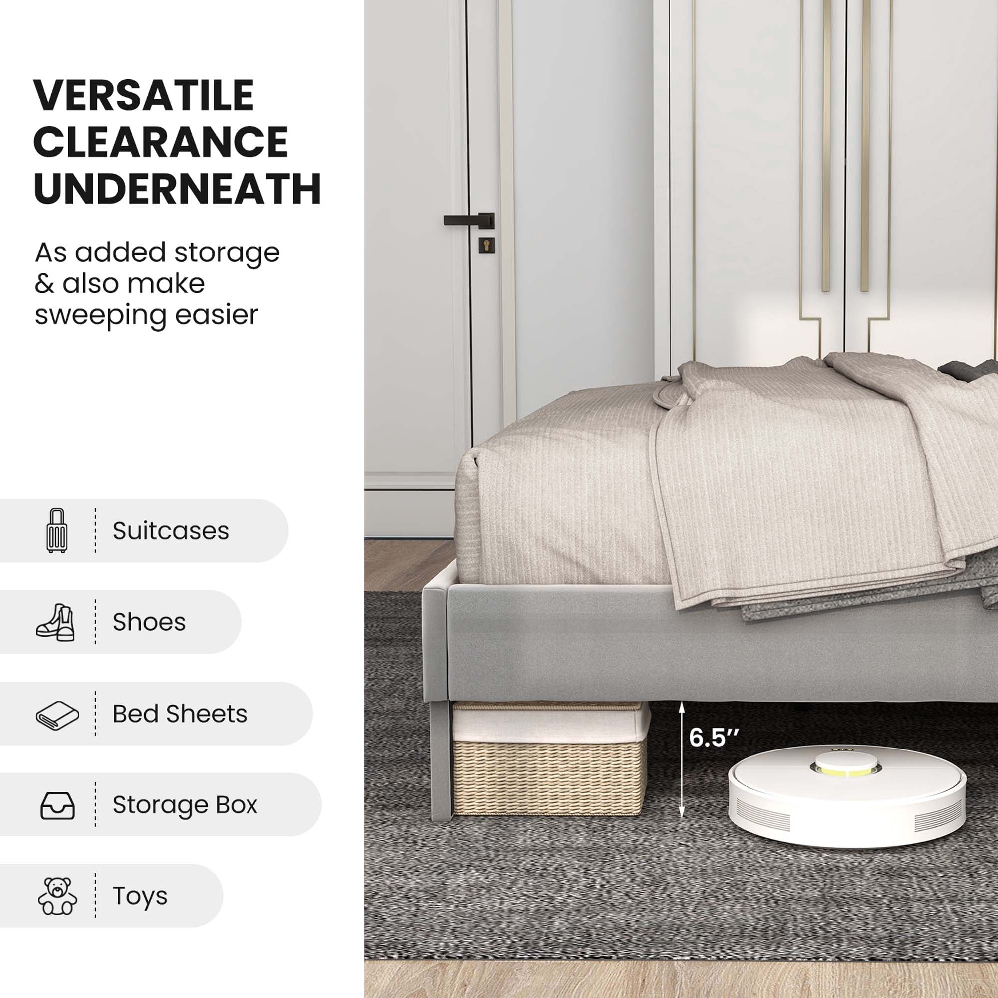 Costway Queen Size Bed Frame Upholstered Platform Velvet Headboard Wooden Slats Gray