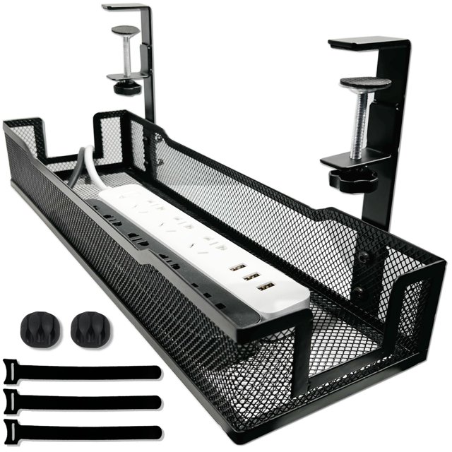 Bandeja de gestión de cables Bounaspace, 42 x 12 x 8 cm, pinza negra