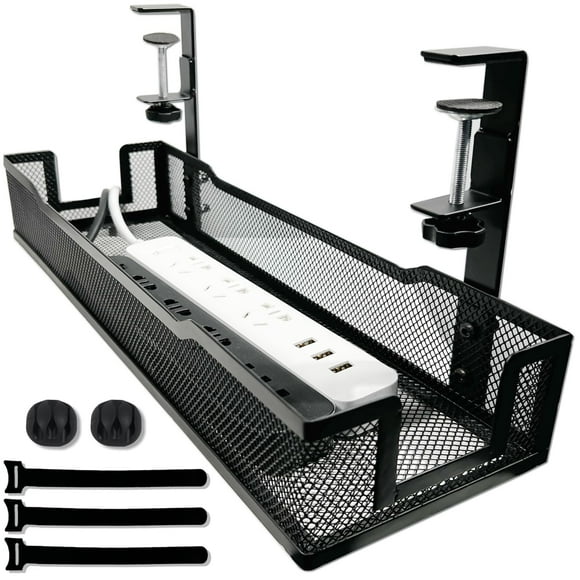 Bandeja de gestión de cables Bounaspace, 42 x 12 x 8 cm, pinza negra