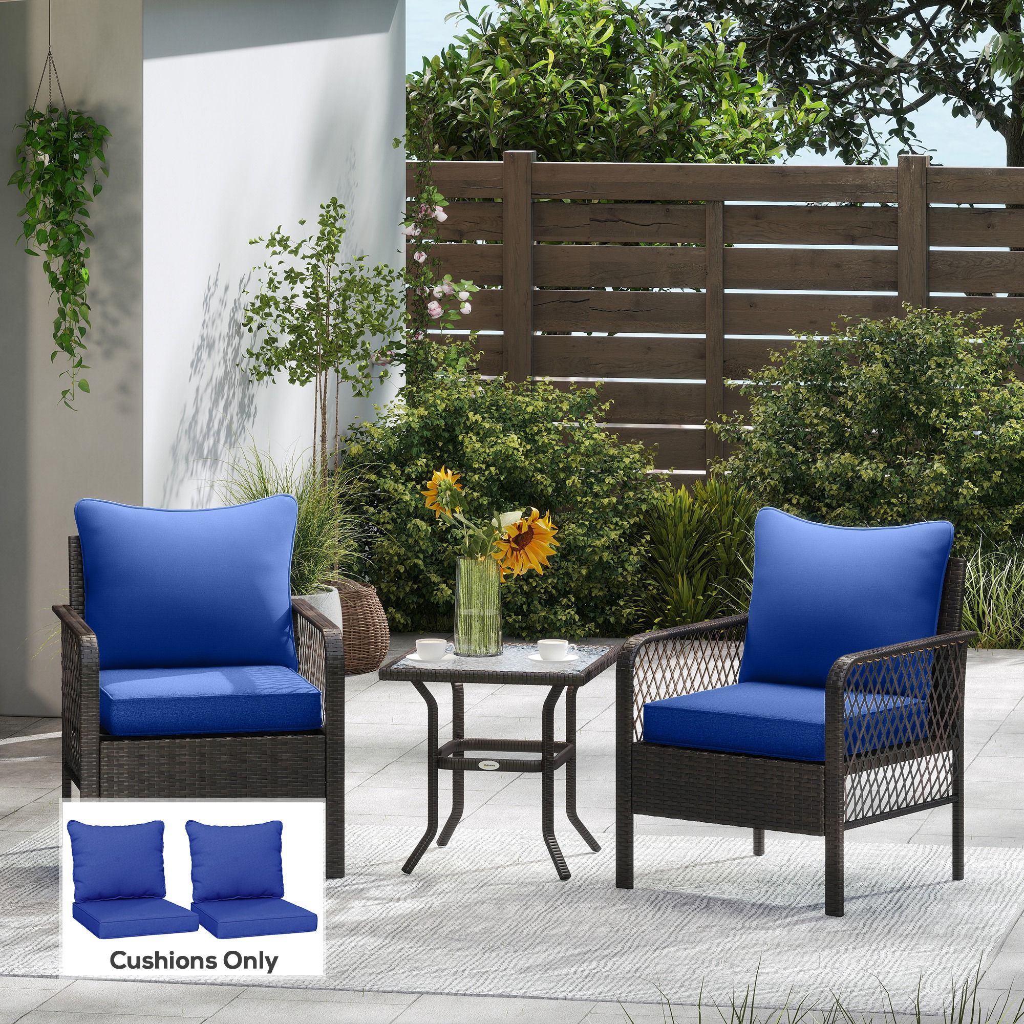 Alvantor Patio Chair Cushions Set of 2 Fade Resistant Seat Replacement Cushion with Backrest Navy Blue