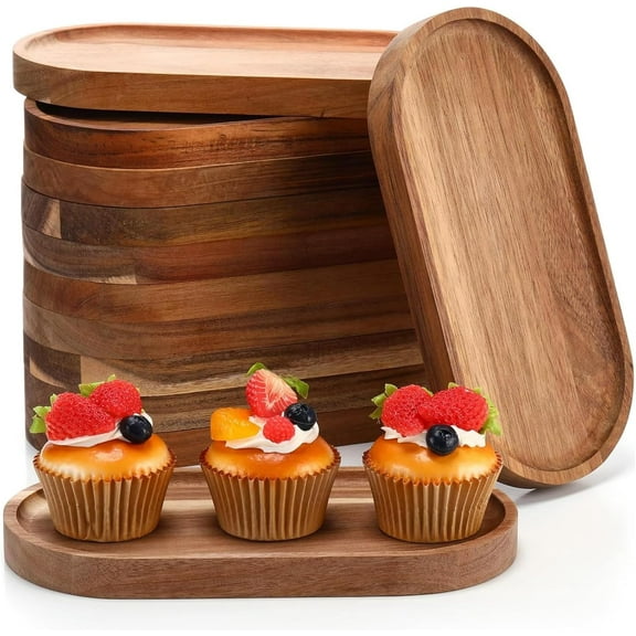 12 Pcs Wood Serving Trays 10 Inch Stackable Oval Platter Christmas Dinner Plates Wood Cheese Charcuterie Platter Board for Fruit Cheese Dessert BBQ Party Weddings Supply