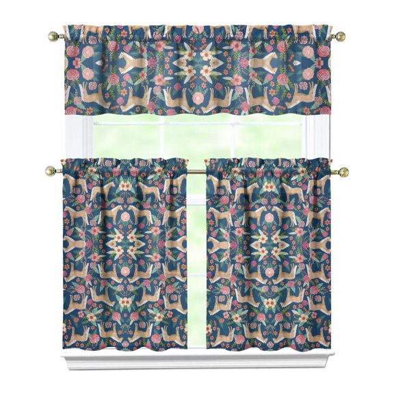 Kitchen Curtains 36 Inch Short - 3 Panel Set, Cute Horse Pony Print, Rod Pocket Window Curtain, 100% Polyester for Farmhouse, Retro Rural Kitchen, Easy Wash