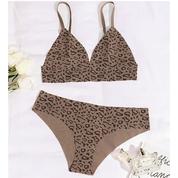 Underwear, Stylish Leopard Print Bralette Panty Set Skin Friendly For Daily  Date Party Brown Background Leopard Print L 