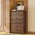 thumbnail image 5 of 4 Pieces Bedroom Sets, Queen Size Wooden Bed Frame with Storage Headboard and Charging Station, 2 Nightstands with 2 Drawers, 1 Dresser with 5 Drawers, Walnut, 5 of 9