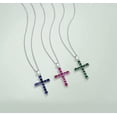thumbnail image 4 of Carleen White Gold Plated 925 Sterling Silver Lab Created Colorstone Birthstone Crucifix Cross Prong Pendant Necklace for Women Girls 16+ 2 inch, 4 of 5