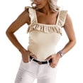 thumbnail image 2 of Summer Square Neckline Ruffle Strap Women Solid Slim Knit Camisole Tank Tops, 2 of 5