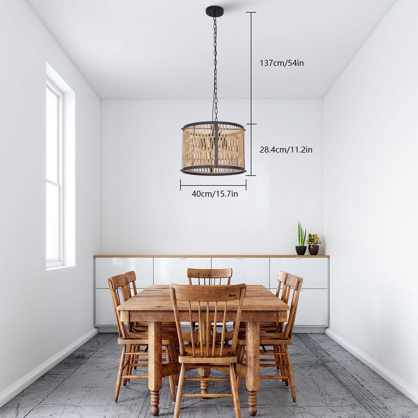 Farmhouse Rattan 4-Light Pendant Light E12 Black Chandeliers Light Fixture 110 V
