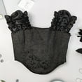 thumbnail image 4 of qolati Renaissance Corset Tops dr Women Vintag Asymmetrical Hem Overbust Bustier Top Elegant Floral Embroidery Off Shoulder Medieval Gothic Shaping Tank Top Black S, 4 of 7