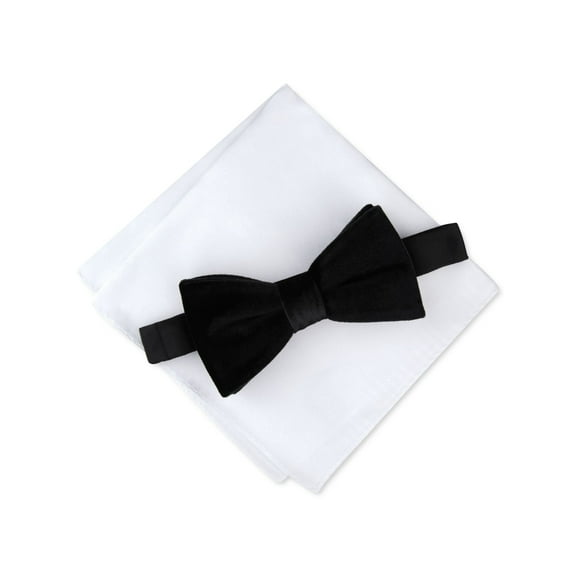 ALFANI Mens Black Pre-Tied with Pocket Square Velvet Bow Tie