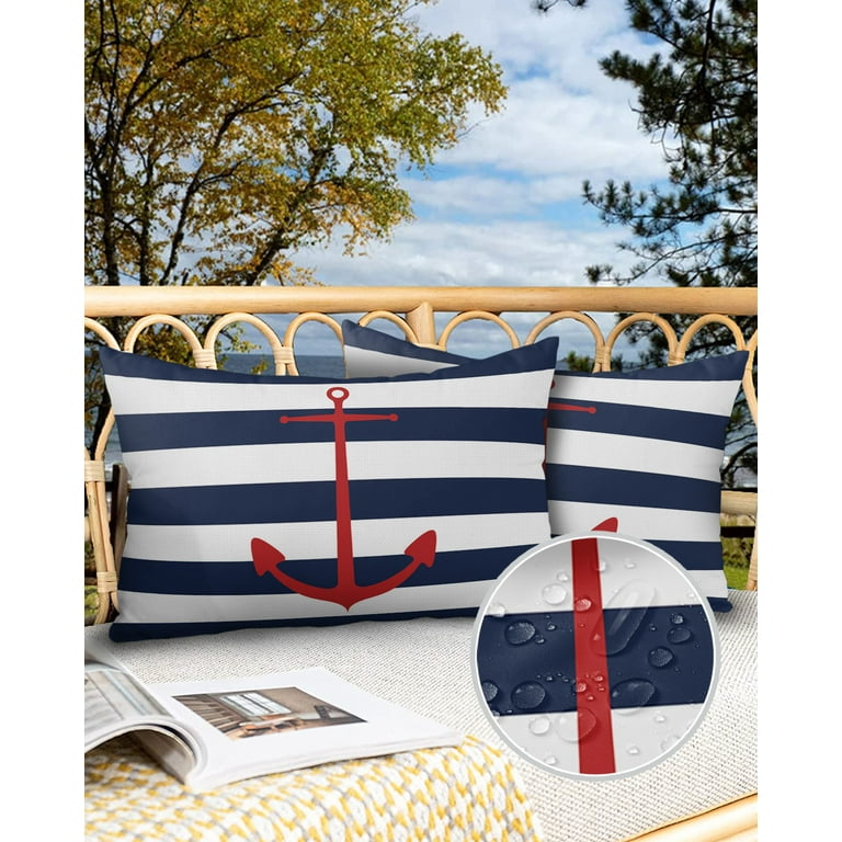 Nautical Marine Red Boat Anchor Outdoor Pillow Covers Set of