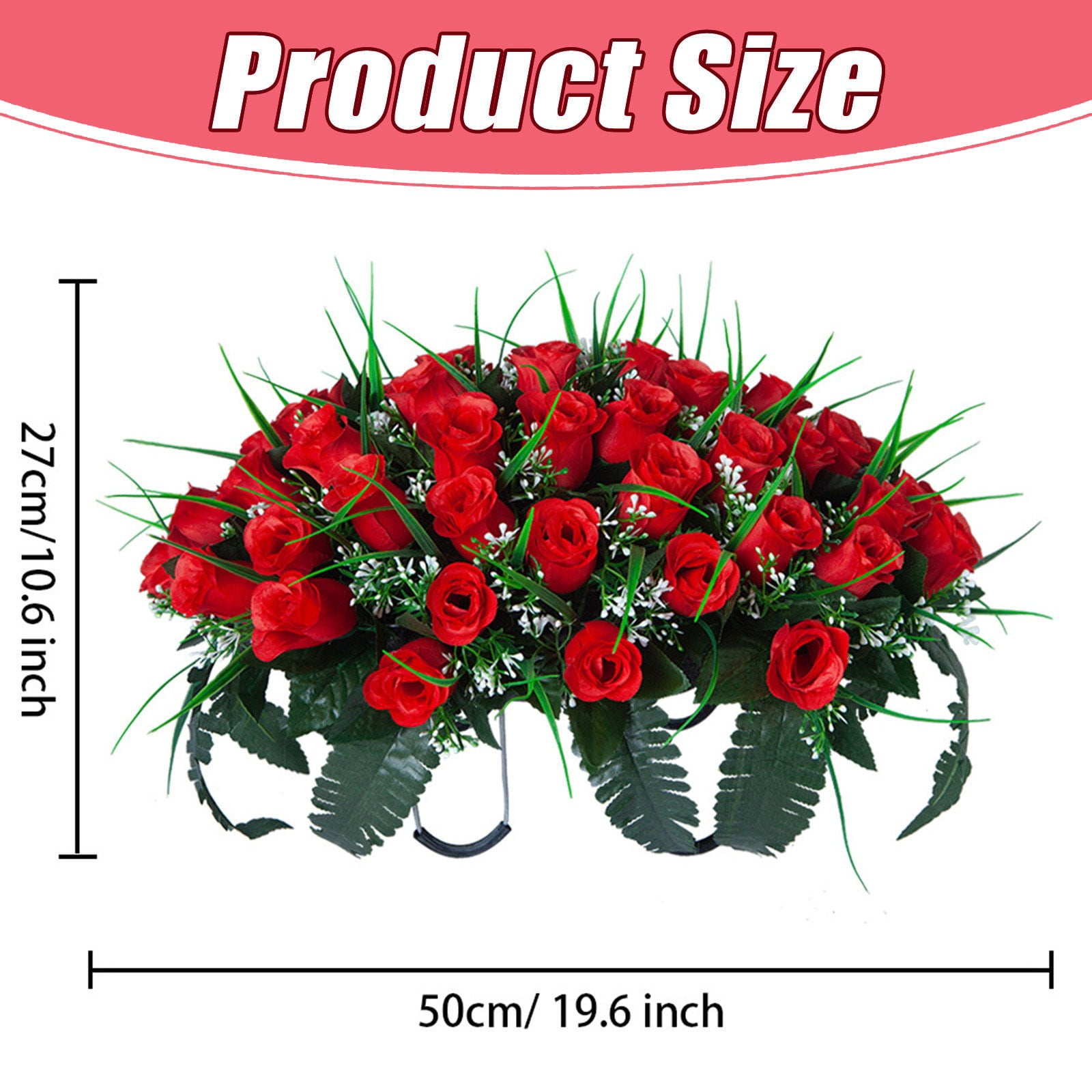 Headstone Flower Saddle Artificial Cemetery Flowers Grave Flowers For Cemetery Headstone Flower Saddle Red Rose Combination Outdoor Memorial Day Decorations Funeral Tribute Arrangement