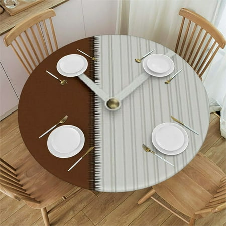 

Ollo0ord Boho Brown Table Cloth Round Fitted Tablecloths with Elastic Edge Wipeable Waterproof Table Cover for Kitchen Wedding Bohemia Modern Geometric Stripes Leather Texture 31 -35