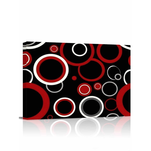Red Black Wall Art for Living Room,Canvas Picture Wall Decor for Bathroom Bedroom,Abstract Modern Geometric White Grey Circle Painting Artwork for Office Kitchen Hallway Dining Room Decor 12"x16"