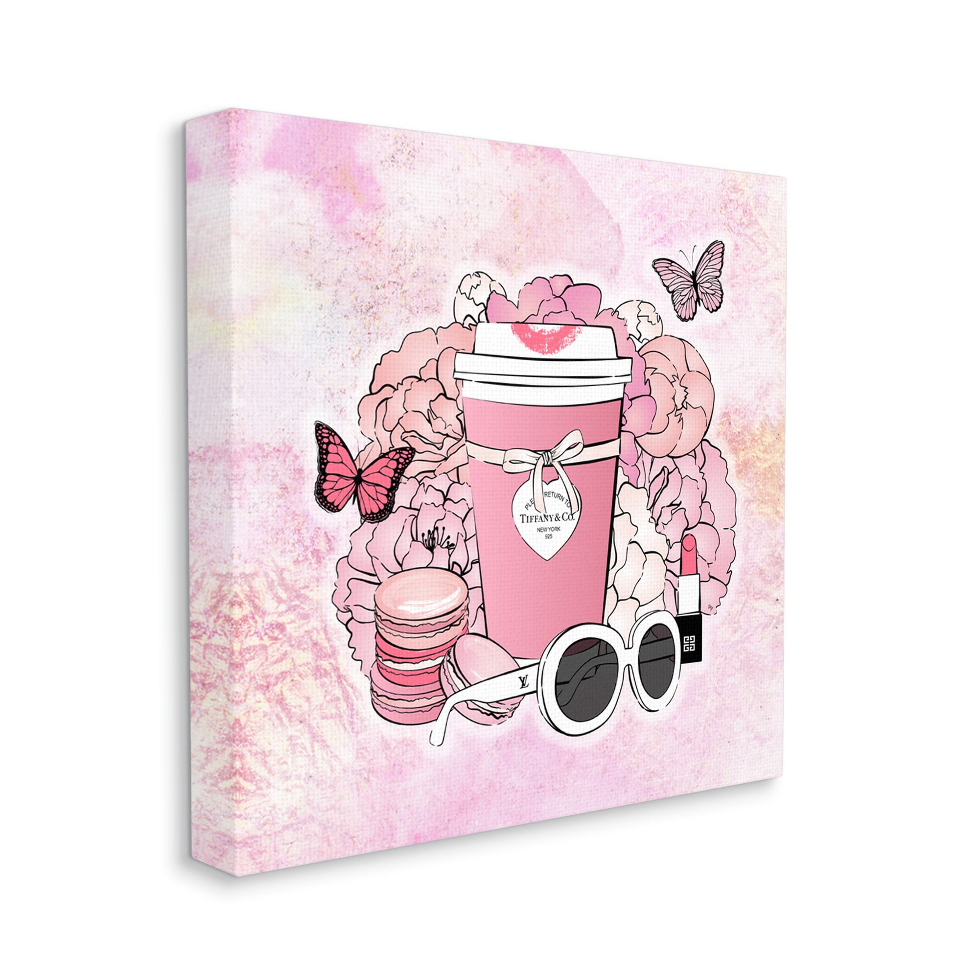 Stupell Industries Pink Glam Coffee & Accessories Botanical & Floral Painting Gallery Wrapped Canvas Art Print Wall Art, 36 x 36
