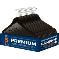 Brown Wooden Hangers 5 Pack – Heavy-Duty with 360° Swivel Hook, Non-Slip, Pants Bar & Shoulder Grooves - Wooden Hangers for Suits, Jackets, Dresses & Camisoles, Space-Saving and Smooth Finish
