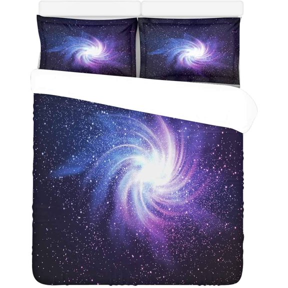 FMSHPON 3 Piece Bedding Set Galaxy Blue Purple Space Twin Size Duvet Cover with 2 Pillowcase for Home Bedding Room Decoration
