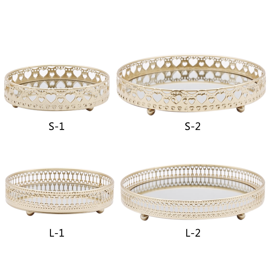 COBBEKO Nordic Luxury Metal Mirror Tray Round Candle Plate Desktop Jewelry Storage Organizer for Coffee Table Dresser Bathroom