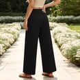 thumbnail image 5 of Women Pants Dqueduo Women's Casual Solid Color Pleated Elastic Waist Pocketed Linen-Look Straight Leg Pants, 8 Colors Black M, 5 of 9