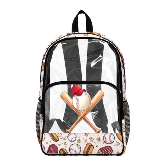SEANATIVE Kids Clear Backpack for Girls Boys Transparent See Through School Bookbag Heavy Duty PVC Backpack for School Sport Stadium Travel Security, Baseball Pattern