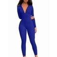 thumbnail image 3 of Women Long Sleeve Ribbed Jumpsuit Zip Up Front Workout Bodycon Romper Blue XXL, 3 of 6