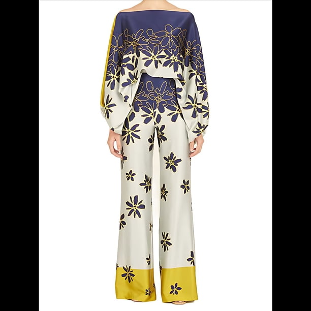 Conjunto de Dos Piezas Holgado de Otoño para Mujer, con Hombros Descubiertos, Estampado, Larga, Informal, para Salir, Pantalones Anchos Albaricoque L