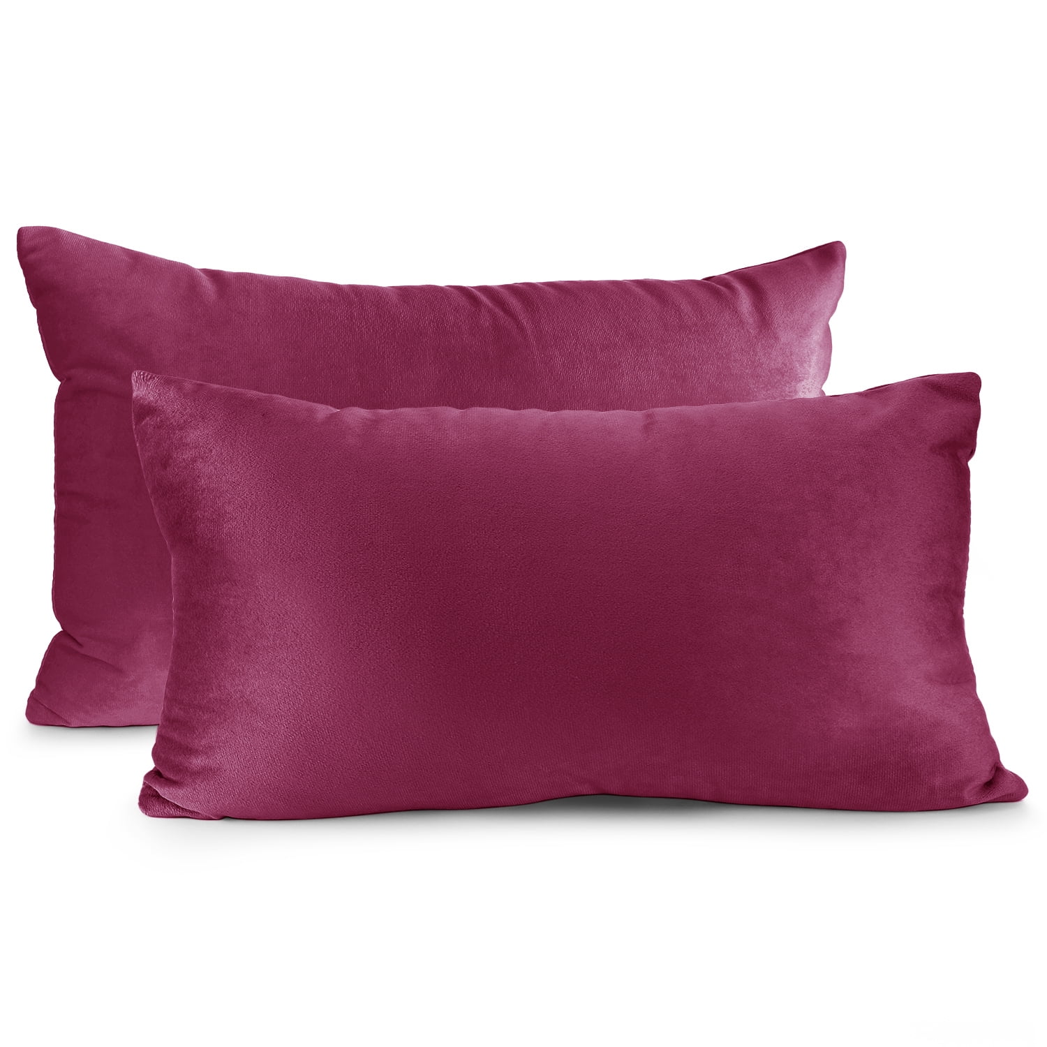 Clara Clark Plush Solid Decorative Microfiber Rectangle Throw Pillow Cover with Throw Pillow Insert for Couch, Magenta, 12"x20", 4 Piece Decorative Soft Throw Pillow Set