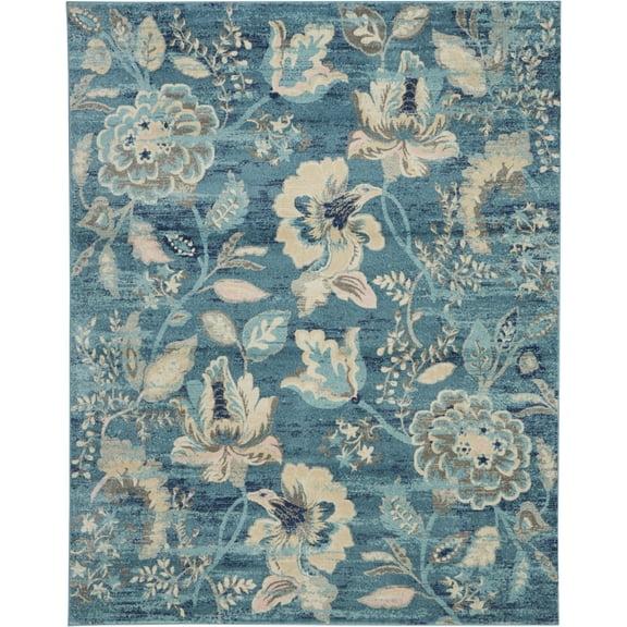 Serene Modern Floral Turquoise 8' x 10' Area Rug, (8' x 10')
