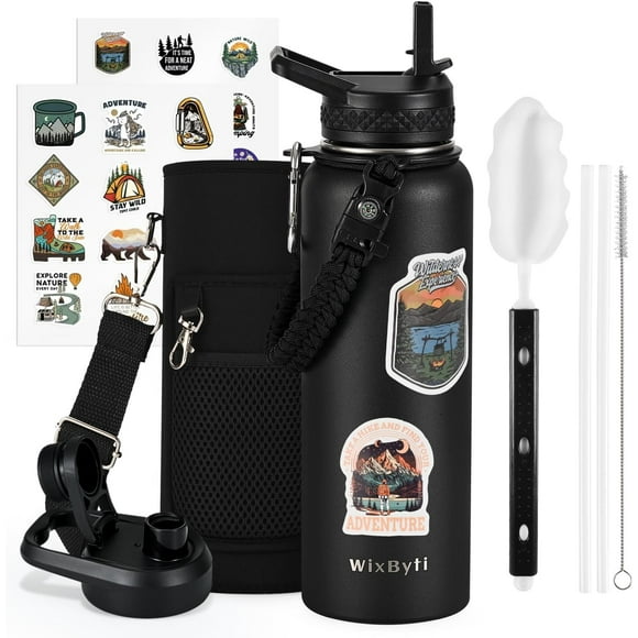 UTAH-40 oz Insulated Water Bottle with Straw (Cold for 48 Hrs), Stainless Steel Triple Wall Vacuum Sports Water Jug, Leakproof Hydro Cup Flask with Paracord Handle & Straw Spout Lids & DIY Stickers