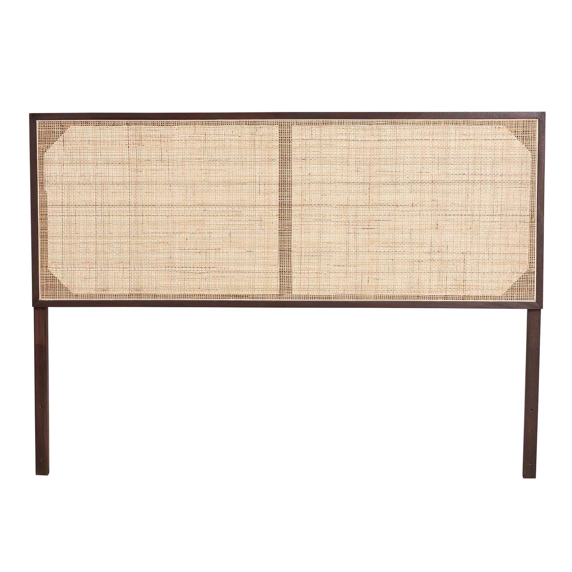 bali & pari Aurelia Rattan and Bayur Wood BOHO Headboard, Queen Size, Dark Brown