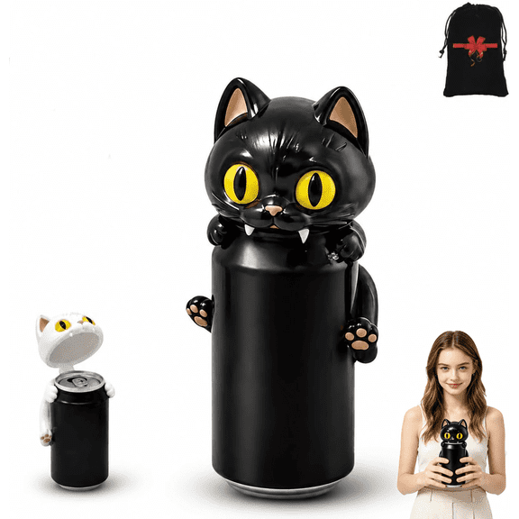 Cat Can Cover, Reusable 3D Soda Drink Dust Protector Cap, Funny Animal Beer Beverage Sleeve, Fit Standard Cans for Party Camping, Black