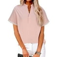 thumbnail image 4 of GigrtiJin Womens V-Neck Lace Patchwork Tops Solid Color Linen Short Sleeved Blouse Summer Cotton Comfy Shirt, 4 of 8