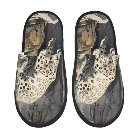 Balery Graceful Snow Leopard Slient Indoor Furry Fleece Comfort House Shoes Soft Non-Slip Home Shoes Cotton slippers House Slippers-- Medium