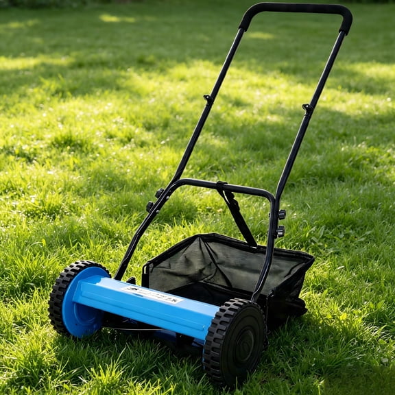 Fehomix 14" Manual Push Reel Mower, 5-Blade Hand-Powered Grass Cutter for Small Yards, Adjustable Height 0.6"-1.8", Lightweight with Grass Catcher