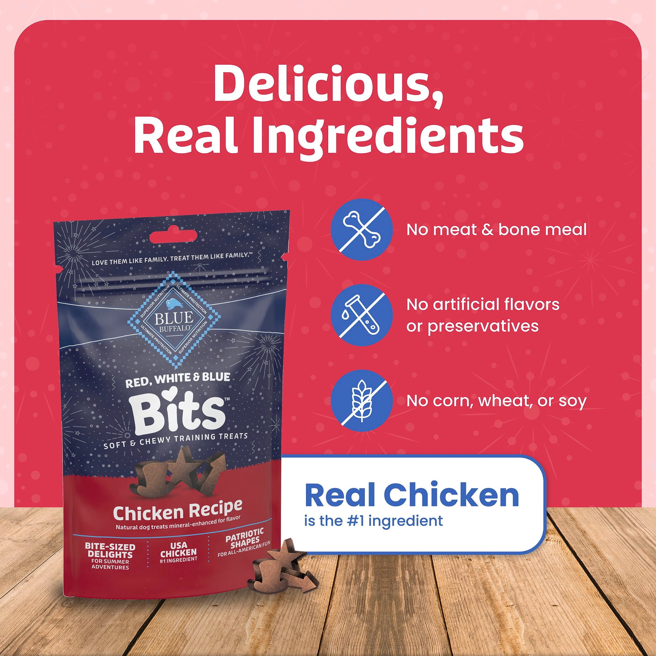 Blue Buffalo Red, White & Blue Bits, Soft and Chewy Training Treats, Chicken, 4.5oz Bag