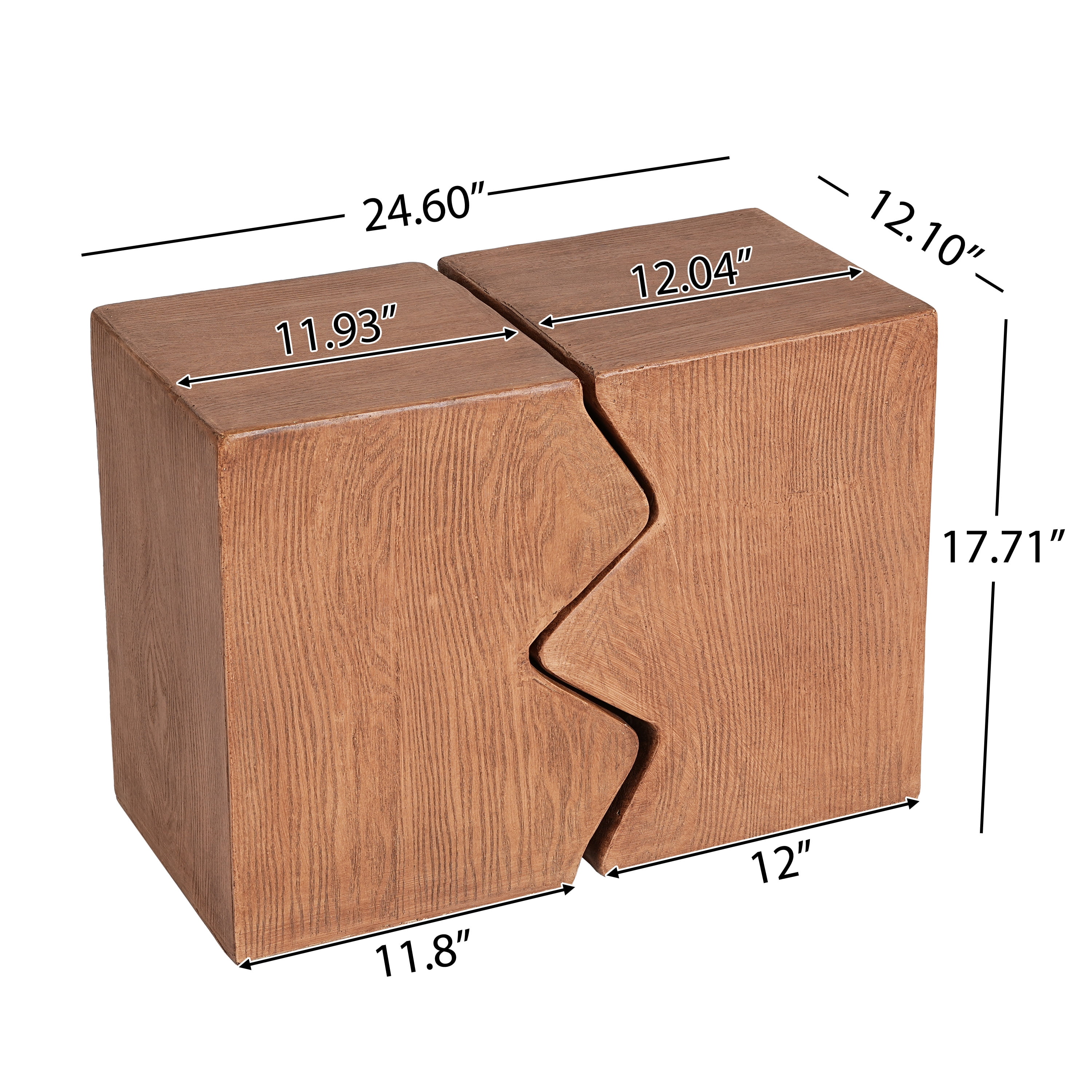 Side Table Set of 2, Outdoor Rectangular Side Tables for Patio Balcony Garden, Faux Wood Natural Color