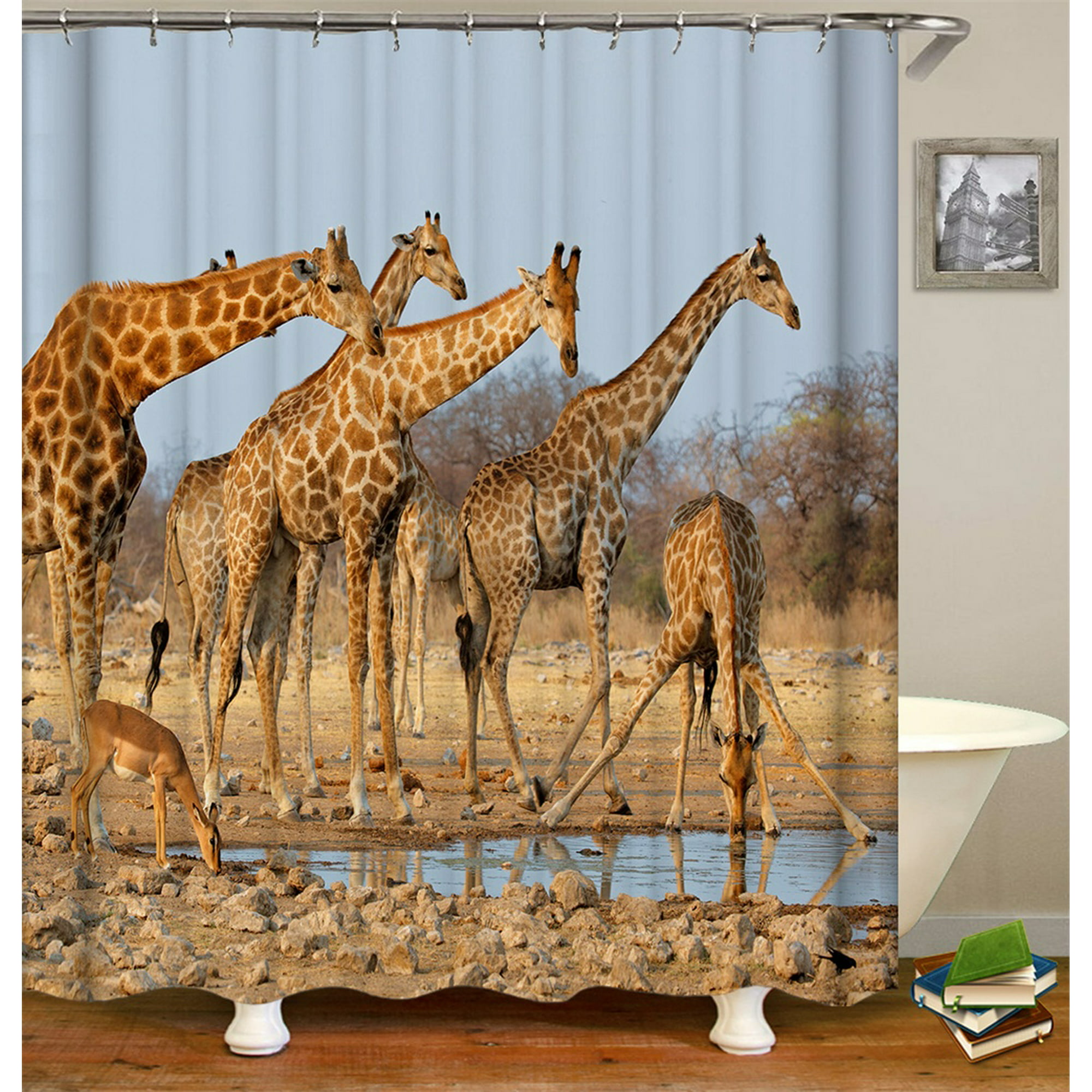 Shower Curtain Set With Hooks Giraffe, Giraffe Bathroom Accessories