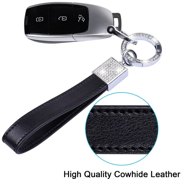 Car Key Fob Keychain Holder Genuine Leather Wristlet Loop Key Chain Circle  Carabiner Clip for Men and Women with Anti-lost D Ring, Screwdriver, 4 Key