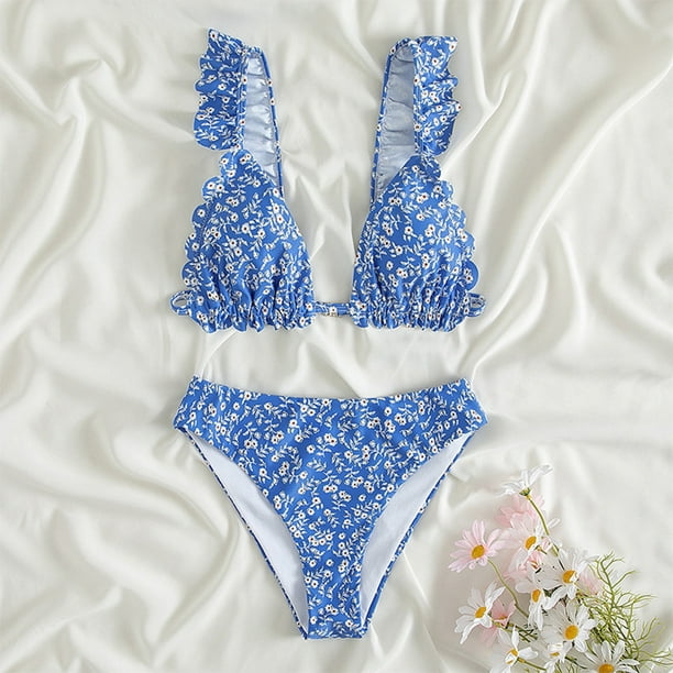 Girls 2-pc Tankini Bikini Bathing Suit, Electric Blue Floral