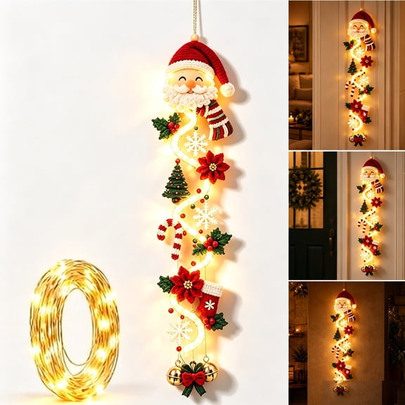 Glowing Christmas Door Hanger, Lighted Christmas Door Hanging Decor with Warm Lights, Christmas Decoration for Front Door, Porch & Entryway, A