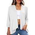 thumbnail image 2 of FRSASU Womens 3/4 Sleeve Lightweight Cardigan Solid Color Casual Open Front Kimono Summer Ruffle Loose Cardigans White, 2 of 6