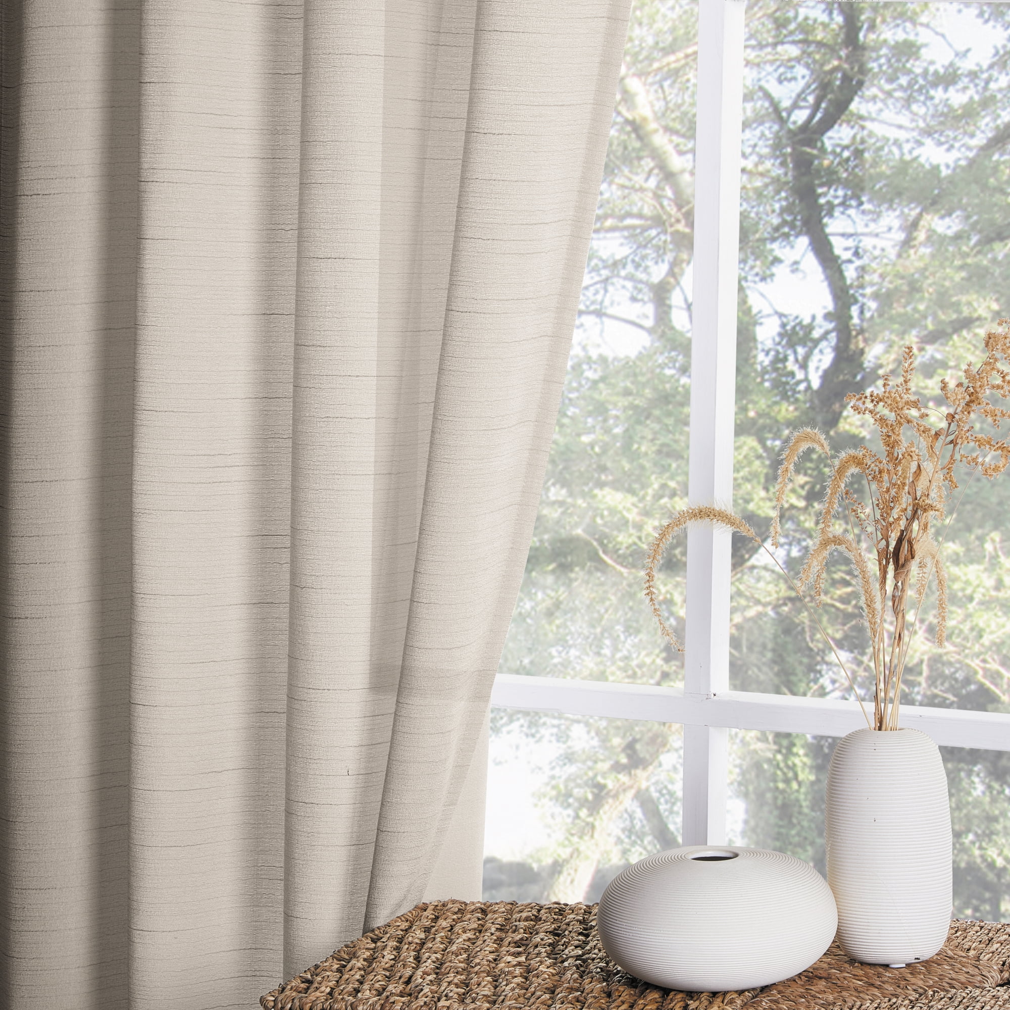 Mainstays Light Filtering Beige Curtains For Bedroom And Living Room, Linen Look, 2 Panel Set