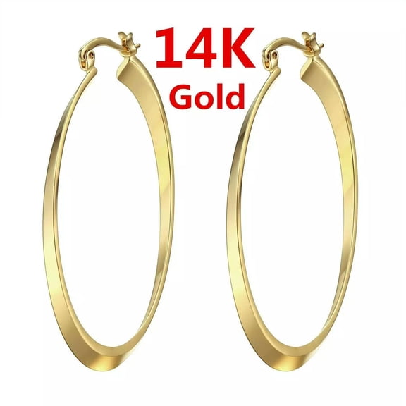 HOOUN Trendy Lady Big Circle 14K Gold Plated Hoop Earrings Cocktail Party Jewelry 50mm