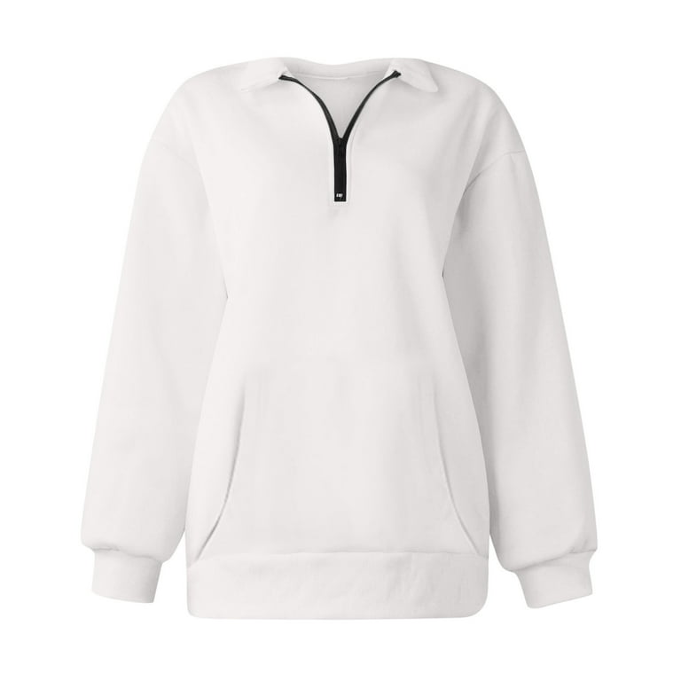 XFLWAM Womens Oversized Half Zip Pullover Solid Color Long Sleeve