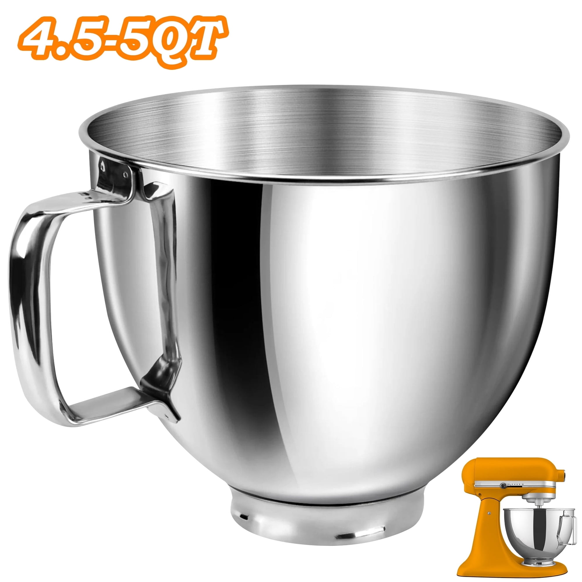 Teupoa 5QT Stainless Steel Mixer Bowl with Handle for KitchenAid Tilt-Head Stand Mixer, Compatible with Tilt-Head 4.5–5 Qt Models – Fits K45, K45SS, KSM75, KSM150, KSM95