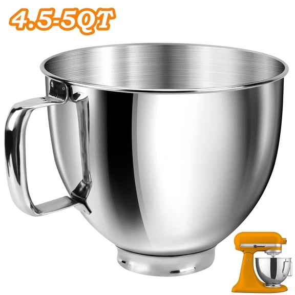 Teupoa 5QT Stainless Steel Mixer Bowl with Handle for KitchenAid Tilt-Head Stand Mixer, Compatible with Tilt-Head 4.5–5 Qt Models – Fits K45, K45SS, KSM75, KSM150, KSM95
