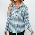 thumbnail image 2 of Defitshape Women's Houndstooth Plaid Long Sleeve Shirts Button Donw Shirt V Neck Loose Fit Blue 6, 2 of 5