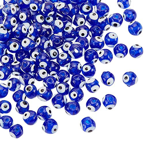 Evil Eye Beads, Strand of 65, Flat Round, 6mm Glass Beads, Lampwork Glass,  Evil Eye Jewelry, Lampwork Beads, UK Beading Supply 