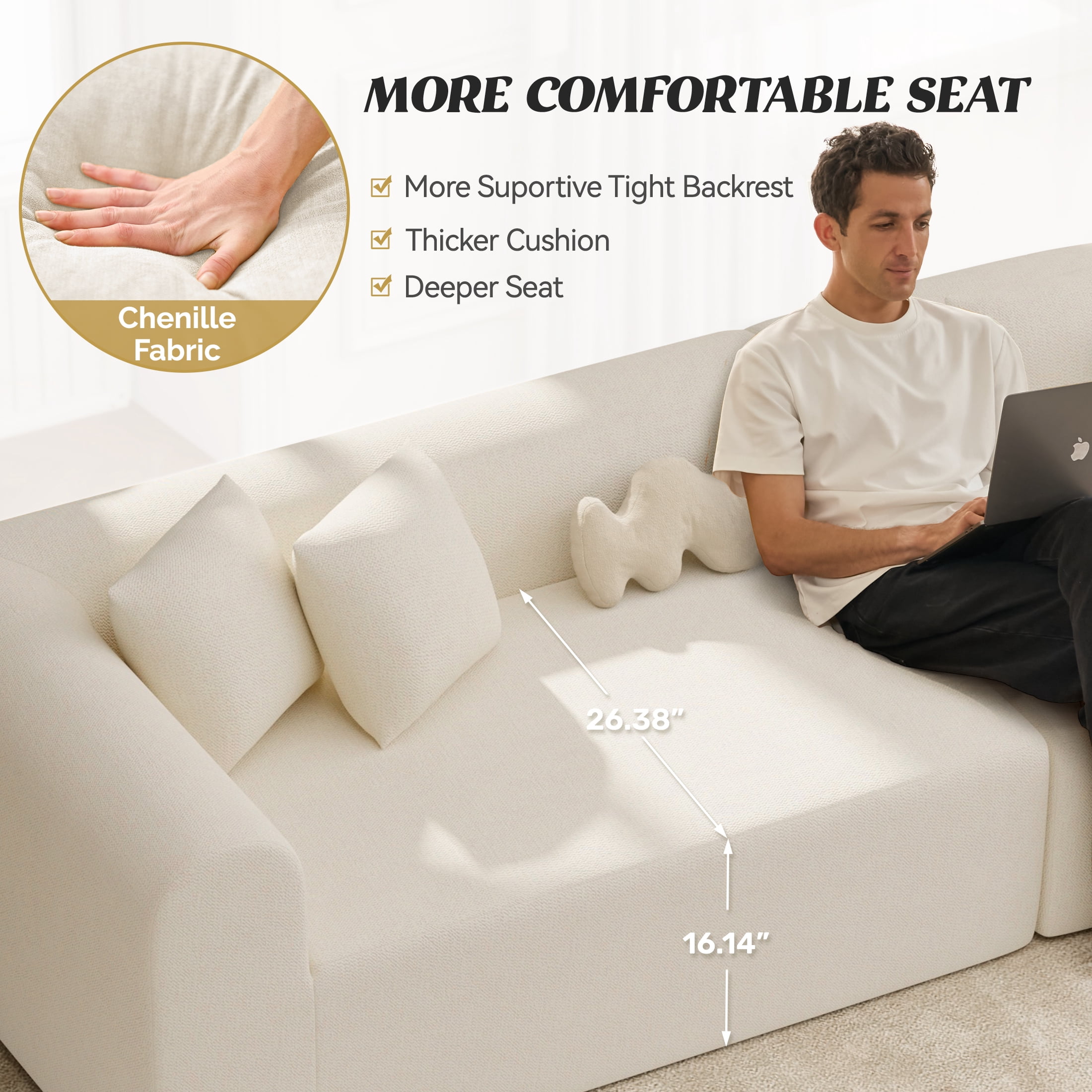 Hawsaiy 126" Oversized Modular Sectional Sofa, Modern Deep Seat Curved Cloud Couch, Soft Chenille Upholstered Sofa for Living Room, Beige, No Assembly